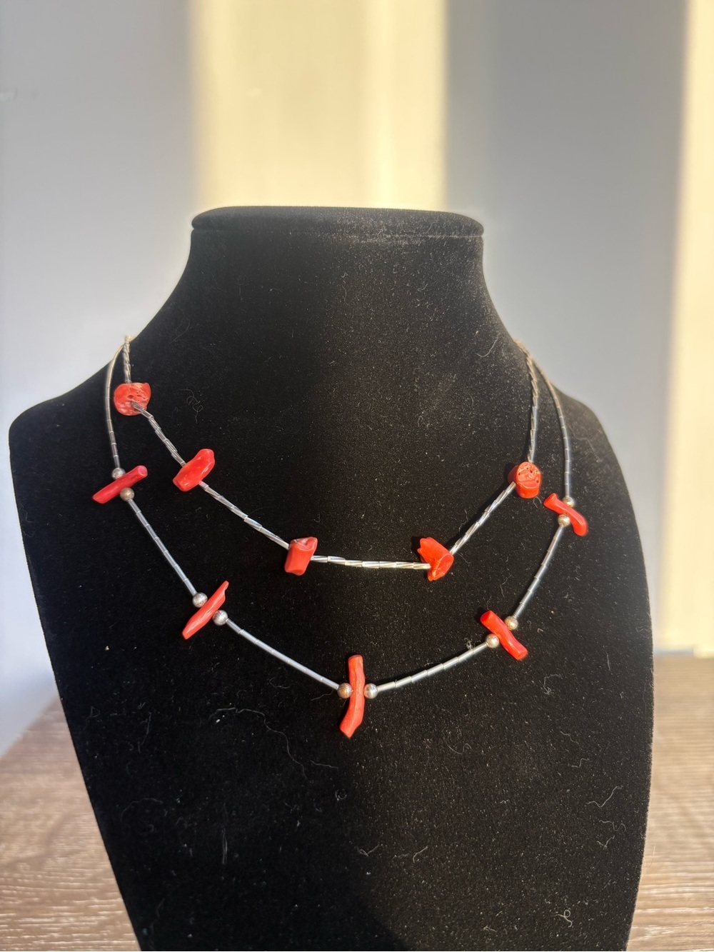 Handmade Red Real Coral Bead Set of 2 Necklaces
